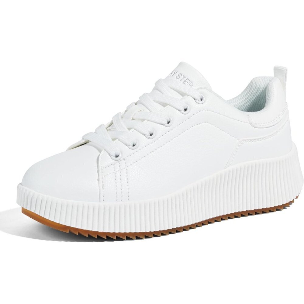Lucky Step Women White Rhinestone Sparkly Chunky Retro Braided Casual Sneakers